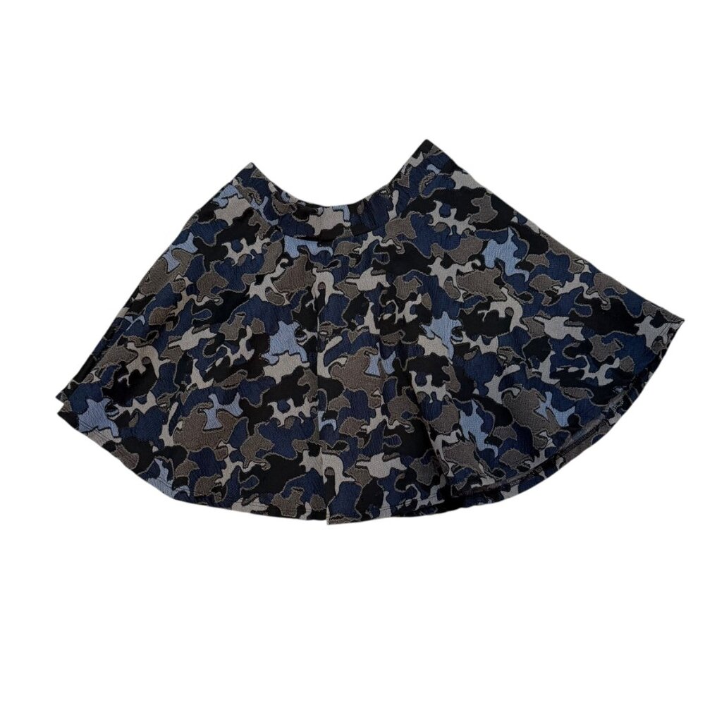 Zara mini skater skirt blue tones camouflage brocade size medium - Picture 2 of 7